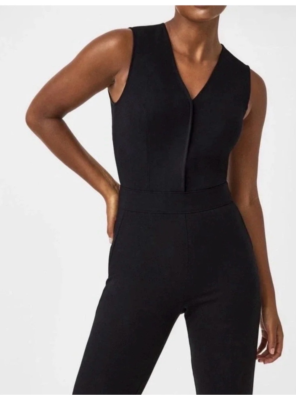 SPANX Black Sleeveless V-Neck Tailored Jumpsuit - Picture 3 of 8